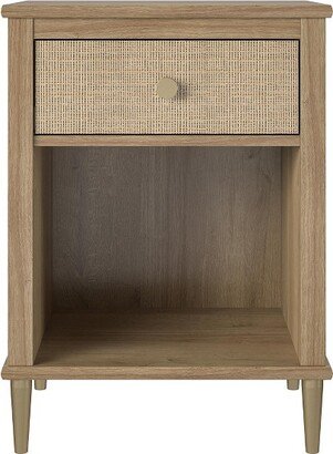 Shiloh Nightstand with Drawer and Lower Shelf, Natural and Rattan