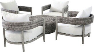 Cali 5 Piece Outdoor Hand Woven Wicker Set, Storage Coffee Table, Gray