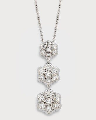 18k White Gold Triple Flower Diamond Pendant Necklace