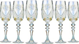 Neman Gs16712 Yellow Rainbow 7 Oz Handmade Champagne Flutes On A Long Stem, Clear Tall Stemmed Drinkware, Elegant Gift, Set Of 6