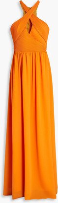 Gathered plissé-chiffon maxi dress