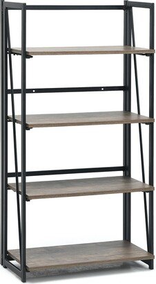 4-Tier Folding Bookshelf No-Assembly Industrial Bookcase Display Shelves - 23.5