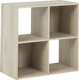 4 Cube Wooden Organizer with Grain Details, Natural Brown