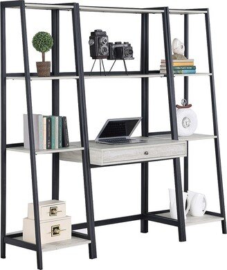 3-Piece Ladder Bookcase Set in Grey Stone Herringbone and Black