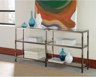 Industrial Metal Bookcase with Glass Shelves - 26.75 H x 10.25 W x 55.25 L Inches