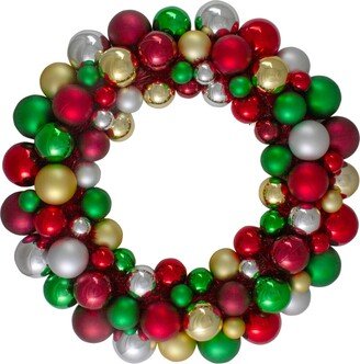 Northlight Traditional Colors 2 Finish Shatterproof Ball Christmas Wreath ,24