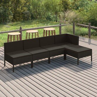 5 Piece Patio Lounge Set with Cushions Poly Rattan Black - 22.4 x 27.2 x 27.2