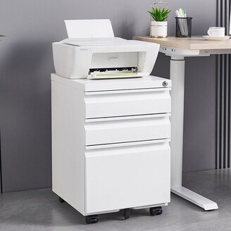 EDWINRAY 3 Drawer Mobile Locking File Cabinet, Rolling Filing Cabinet for Letter/A4 Size With 5 Wheels/White