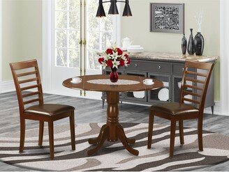 East West Furniture LLC East West Furniture 3 Piece Modern Table Set- A Round Table with Dropleaf and 2 Kitchen Dining Chairs, Mahogany