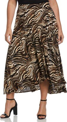 Ella Rafaella Plus Size Printed Crepe Faux Wrap Skirt