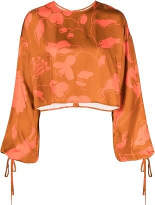 Floral-Print Satin Blouse-AA