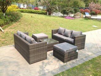 Fimous Rattan Garden Furniture Sets With 3 Seater Sofa Square Coffee Table An