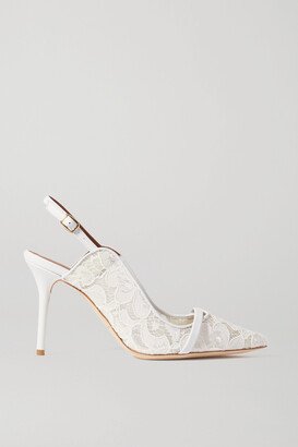 Marion 85 Leather-trimmed Corded Lace Slingback Pumps - White