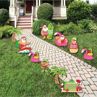 Big Dot Of Happiness Tropical Christmas Lawn Decor - Outdoor Beach Santa Holiday Yard Decor - 10 Pc