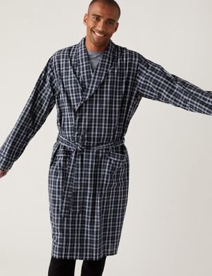 Cotton Blend Checked Dressing Gown