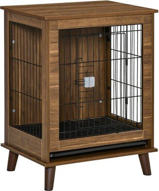 Wooden Dog Kennel, End Table Furniture with Lockable Doors, Small Size Pet Crate Indoor Animal Cage, Brown