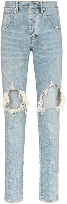 Distressed-Finish Slim Fit Jeans