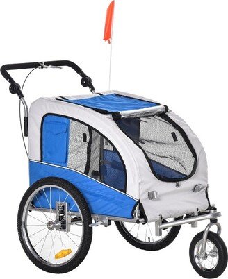 Aosom Dog Bike Trailer 2-In-1 Pet Stroller with Canopy and Storage Pockets, Blue