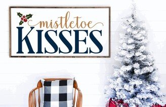 Mistletoe Kisses, Christmas Wood Framed Modern Farmhouse Sign