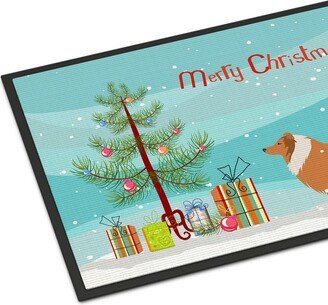 24 in x 36 in Collie Dog Merry Christmas Tree Door Mat Indoor/Outdoor