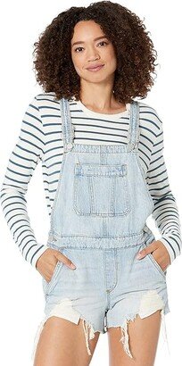 Denim Shortalls with Destroyed Hem Finish in Mirror/Mirror (Mirror/Mirror) Women's Jumpsuit & Rompers One Piece