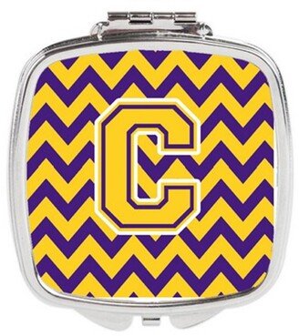 CJ1041-CSCM Letter C Chevron Purple & Gold Compact Mirror, 3 x 0.3 x 2.75 in.