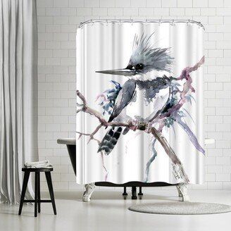 71 x 74 Shower Curtain, Belted Kingfisher Gray by Suren Nersisyan