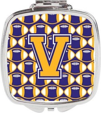 CJ1064-VSCM Letter V Football Purple & Gold Compact Mirror