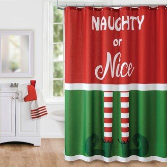 Elf Naughty or Nice Christmas Holiday Fabric Shower Curtain - Red/Green