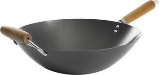 Hammond 14 Inch Flat Bottom Carbon Steel Wok in Black with Wooden Handles