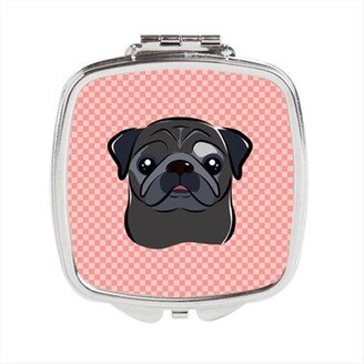 BB1263SCM Checkerboard Pink Black Pug Compact Mirror, 2.75 x 3 x .3 In.