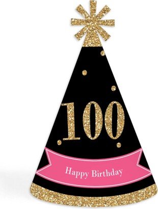 Big Dot Of Happiness Chic 100th Birthday , Black Gold -Cone Party Hats Set of 8 (Standard Size)