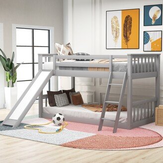 DECO Twin over Twin Bunk Bed with Convertible Slide and Ladder, Gray