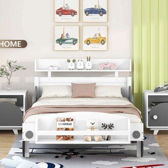 BEYONDHOME Twin Size Car-Shaped Platform Bed with Storage Shelf