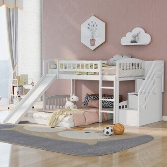 AOOLIVE Wooden Twin over Twin Bunk Bed with Two Drawers and Slide,White