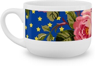 Mugs: Americana Summer Roses - Blue Latte Mug, White, 25Oz, Blue