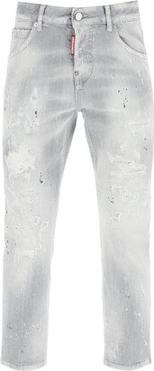 Destroyed Denim Cool Girl Cropped Jeans With Rhinestones