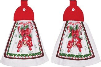 Collections Etc Candy Cane and Holly Kitchen Towels - Set of 2