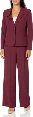 NIPON BOUTIQUE Women's Asymmetrical Ruffle 1 Button Jacket & Wide Leg Pant Bordeaux-AA