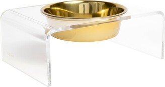 Hiddin Clear Single Bowl Pet Feeder With Gold Bowls