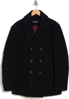 Carlos Wool Blend Peacoat with Removable Faux Leather Bib Insert