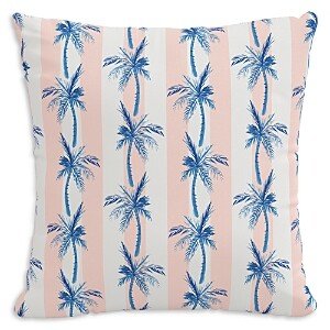 Cloth & Company The Cabana Stripe Palms Outdoor Pillow in Coral, 22 x 22