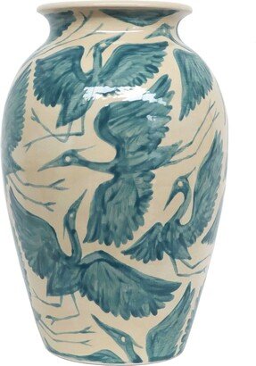 Rosanna Corfe Hand Painted Teal Herons Classic Vase - Large