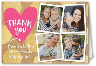 Thank You Cards: Bottom Of Our Hearts Thank You Card, Pink, Matte, Folded Smooth Cardstock