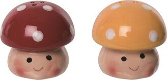 Ceramic 3.75 Multicolor Spring Happy Mushroom Salt and Pepper Shakers Set of 2