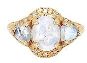 Logan Hollowell Queen Triple Goddess Trillion Moonstone Ring in Metallic Gold