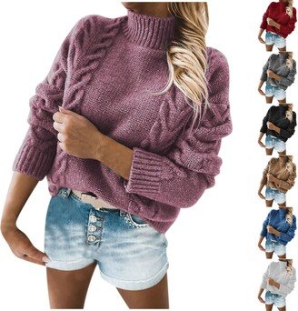 SMIDOW Warehouse Amazon Warehouse Deals Clearance Women's Turtleneck Sweaters Chunky Cable Knit Pullover Fashion Pullover Tops Fall Outfits 2023 Winter Clothes Purple M