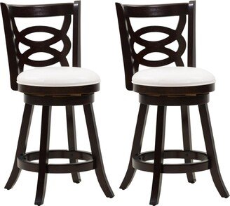 Counter Height Wood Barstools with Leatherette Seat and Circular Design, Set of 2