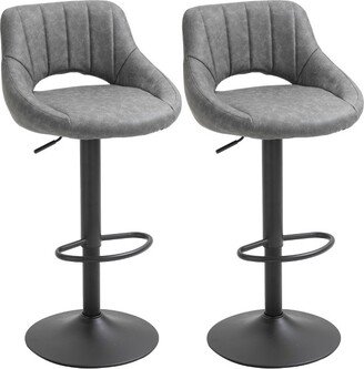 HOMCOM Modern Bar Stools Set of 2 Swivel Bar Height Barstools Chairs with Adjustable Height, Round Heavy Metal Base, and Footrest, Gray