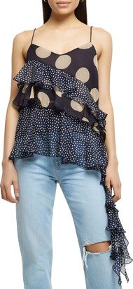 Asymmetric Polka Dot Ruffle Camisole